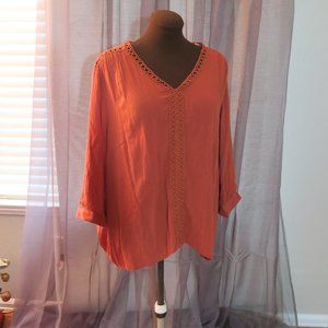 Burnt Orange Blouse, size 2X Buttoned sleeve. Live 4 Truth